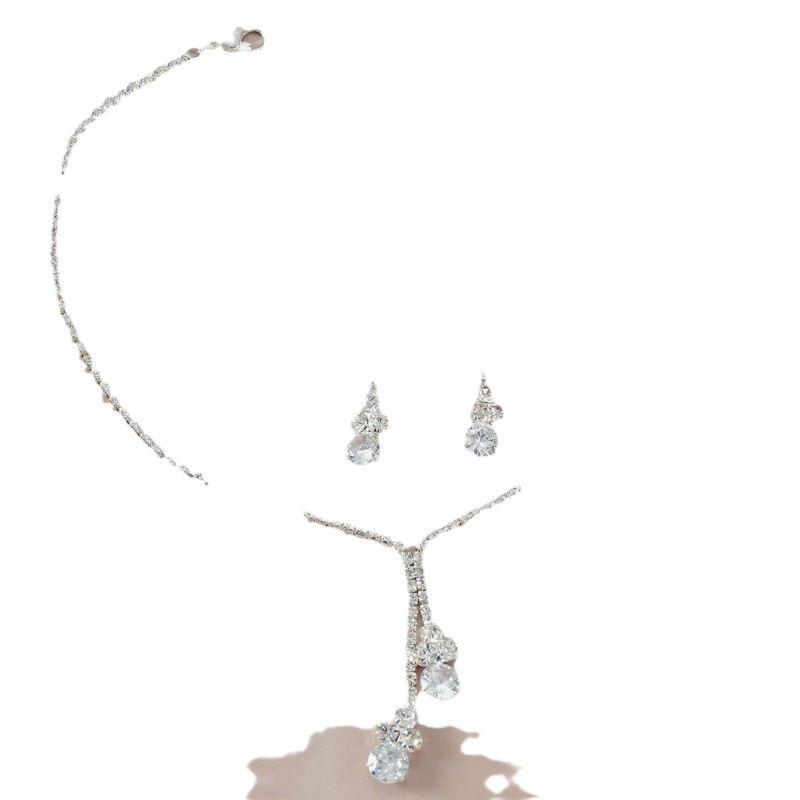 colar brincos agarrar corrente strass joias conjunto de noiva três peças banquete joias conjunto_voghion.com