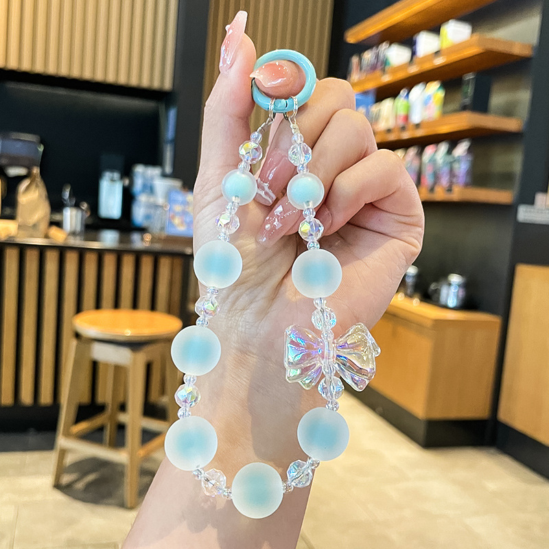 少女心蝴蝶结糖果色手机链挂件通用手机壳手工串珠手机挂绳饰品|undefined