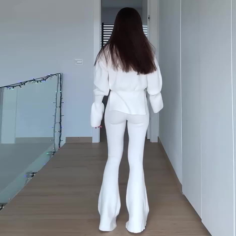 2025年秋季新款欧美亚马逊跨境外贸女装圆领开叉长袖休闲白色套装|undefined