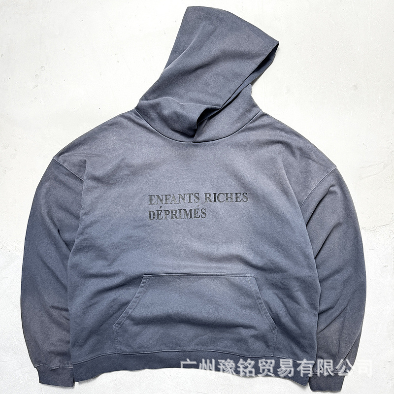 25新款美式高街忧郁富二代洗水做旧字母印花男女宽松休闲连帽卫衣|undefined