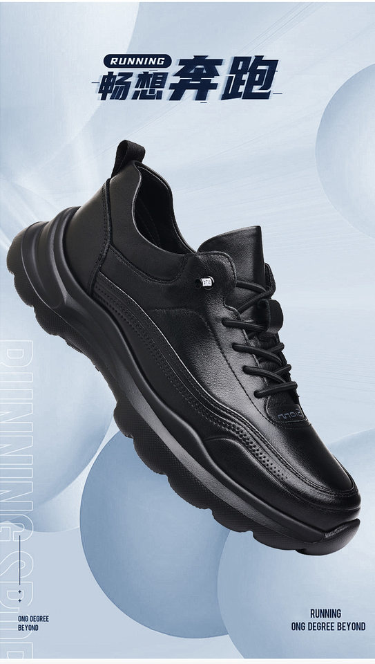 Giày sneaker nam da bò lớp đầu, đế xốp nhẹ, gót 3,5 cm — màu đen chi tiết 6