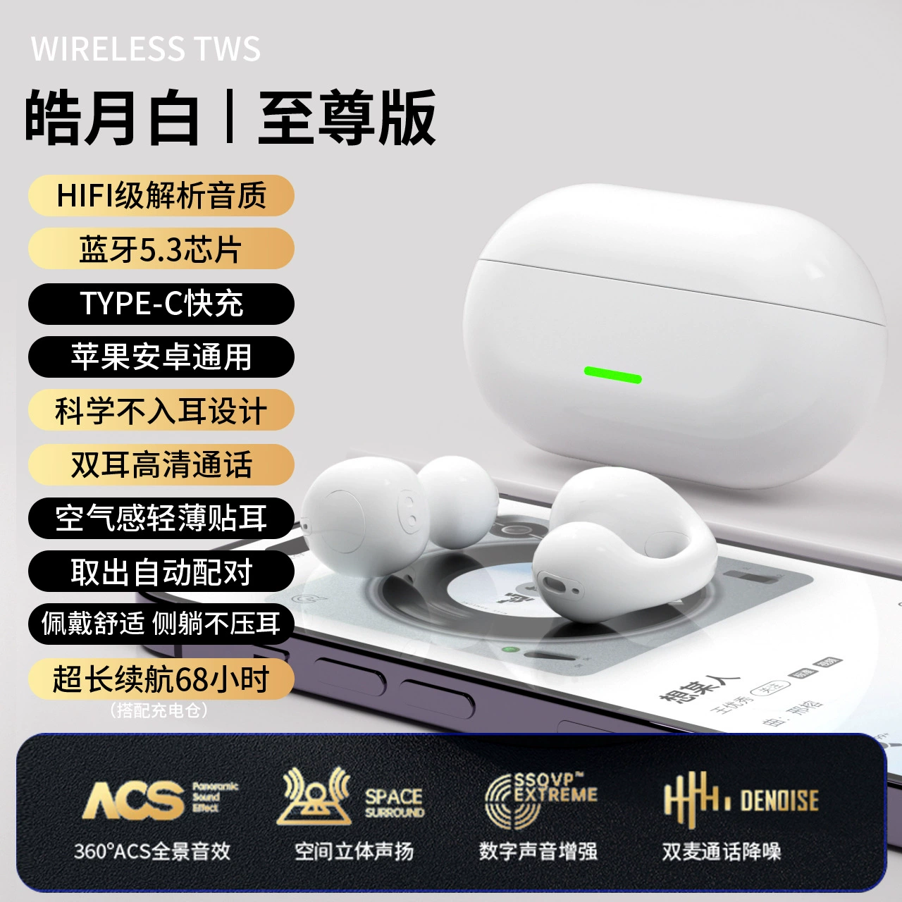24-часовой Douyin Xiaohongshu Pinduoduo Кросс-граница Кросс-граница Plason View Bluetooth наушники Новая Монополия Шумоподавление Супер длинные