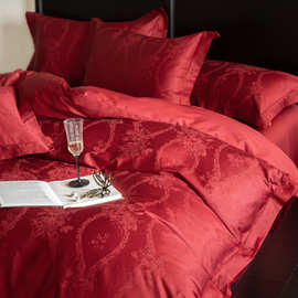 新款100S新疆长绒棉结婚纯棉四件套婚庆全棉大红色轻奢高级感套件