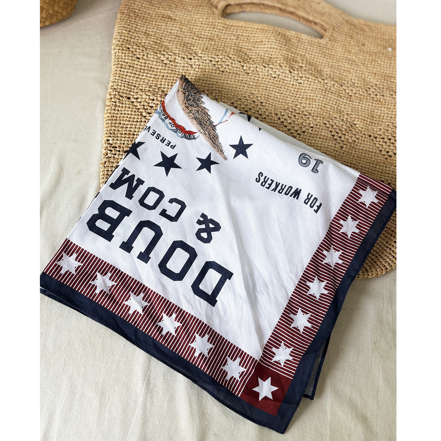 美式复古纯棉薄款甜酷星星小方巾头巾女包头街头配饰方巾发带潮