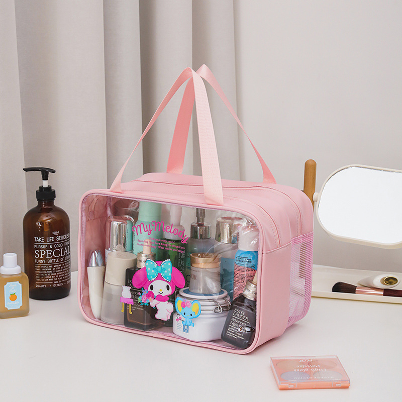 Sanrio húmedo y seco separación transparente bolsa de cosméticos portátil de viaje PVC doble bolsa de lavado portátil impermeable al por mayor