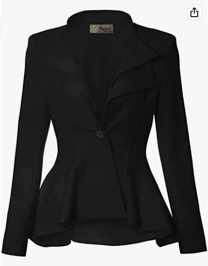 Женский офисный пиджак (Hybrid & Company) с двойным лацканом, острые подплечники, приталенный баска