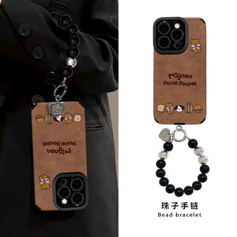 泼墨小熊手链适用苹果17手机壳iphone16promax复古14硅胶15羊皮13|undefined