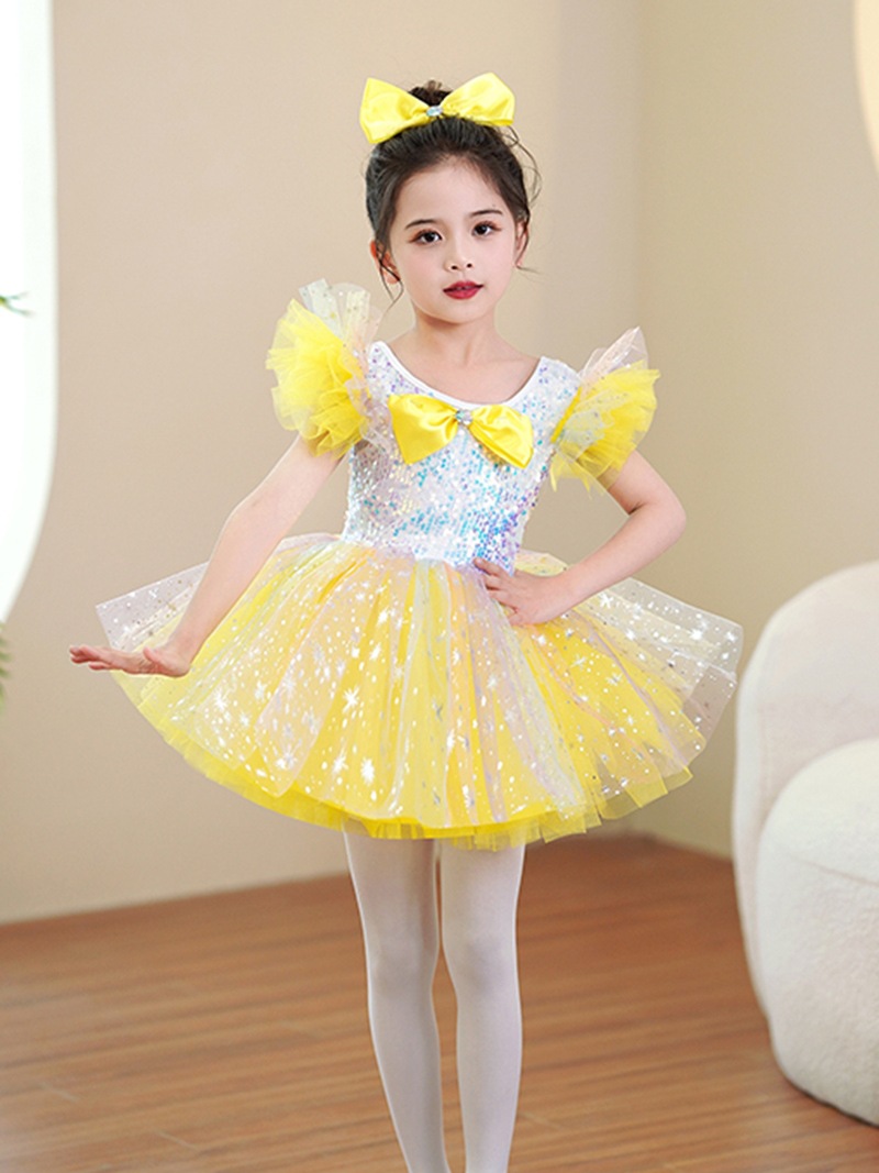 Junio 1 ropa de baile infantil ropa de espectáculo guardería adorable ropa de espectáculo de niñas vestido de princesa de sequillas de ropa de espectáculo de niñas