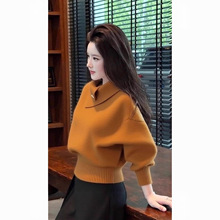 秋冬韩系淡人高知老钱风轻熟设计感软糯慵懒橘色高领打底针织衫女