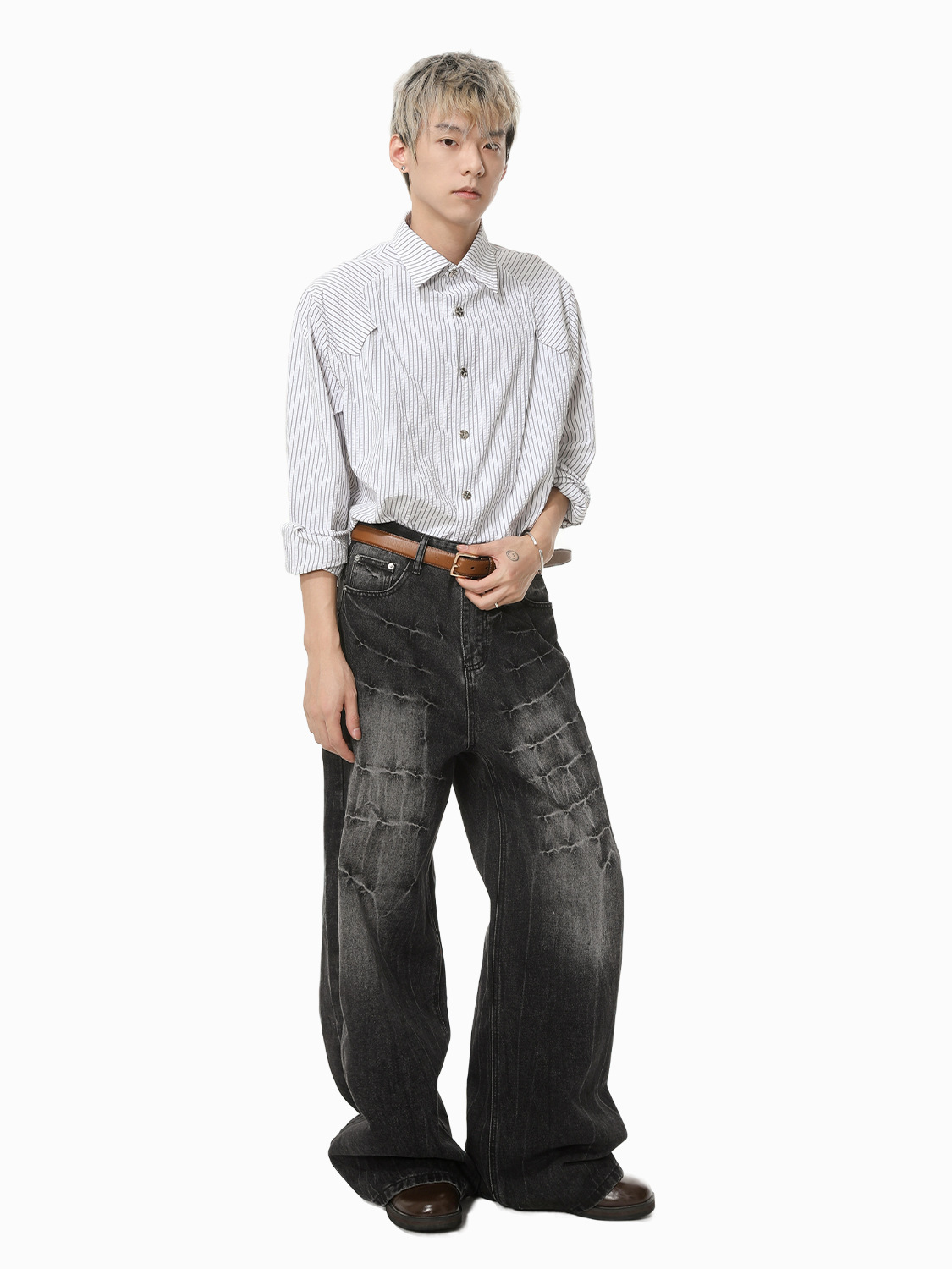 MTLCLOTHES Hombres| Nicho Street Vibe Lightning Pattern Fashion Heavy Duty White White Wide Leg Straight Jeans