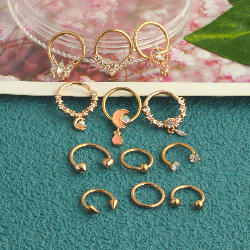 12-Piece Black Stainless Steel Nose Ring Set - Cross-Border Open Ring Nose Stud Ear Bone Piercing Jewelry detail image 7