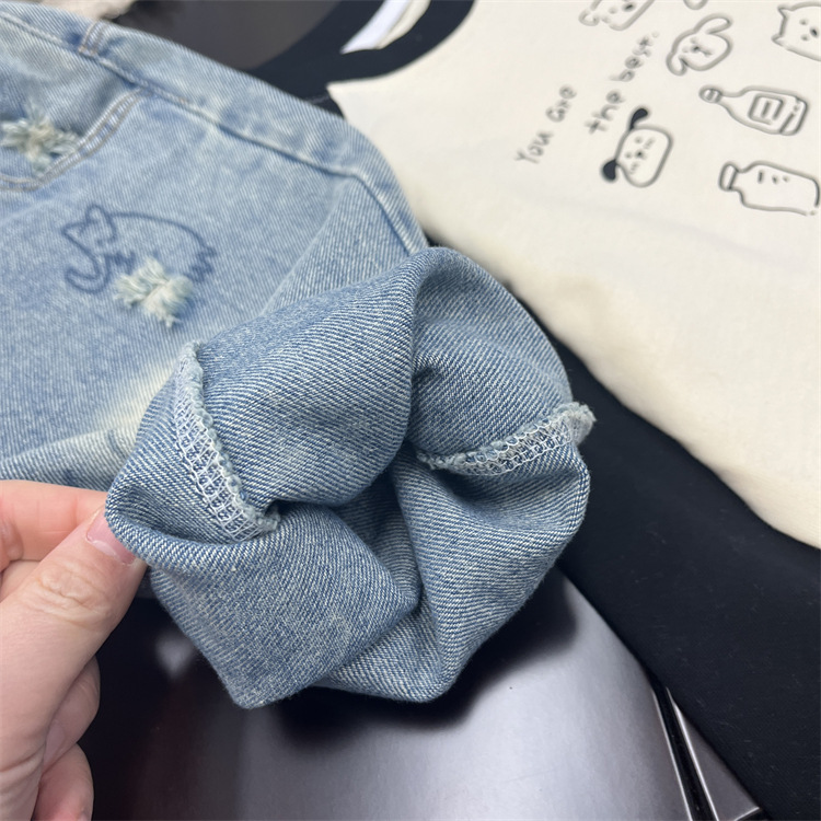 Blugi pentru copii, primăvară și bebeluși la modă pentru toamnă, versiune coreeană, model graffiti cu picior drept pentru băieți._voghion.com