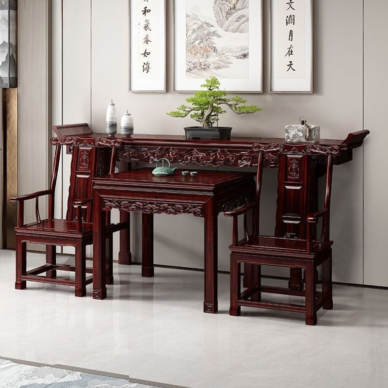 All-solid wood six-piece living room set with a central console table, altar table, and long table combination, new model