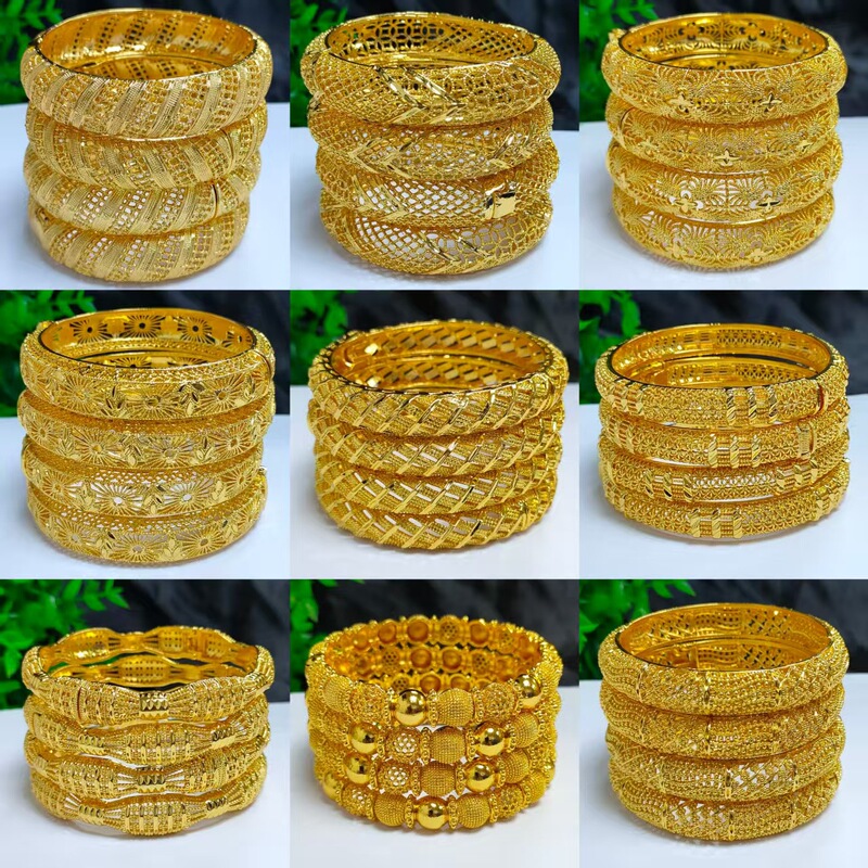 Hot-Selling Alloy Gold-Plated Bracelet Dubai Bride Indian Light Luxury Style Women's Wedding Sand Gold Bracelet Jewelry Wholesale