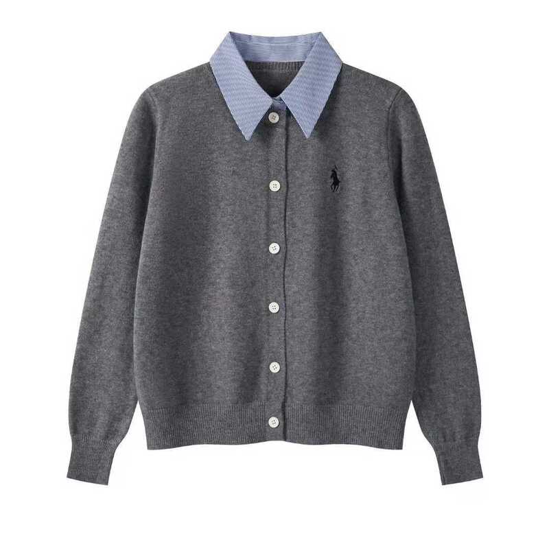 High-Quality Ralph Lauren Embroidered Shirt-Collar Knit Cardigan with Faux Two-Piece Design, Casual Long-Sleeve Sweater for Women High-Quality Ralph Lauren Embroidered Shirt-Collar Knit Cardigan with Faux Two-Piece Design, Casual Long-Sleeve Sweater for Women