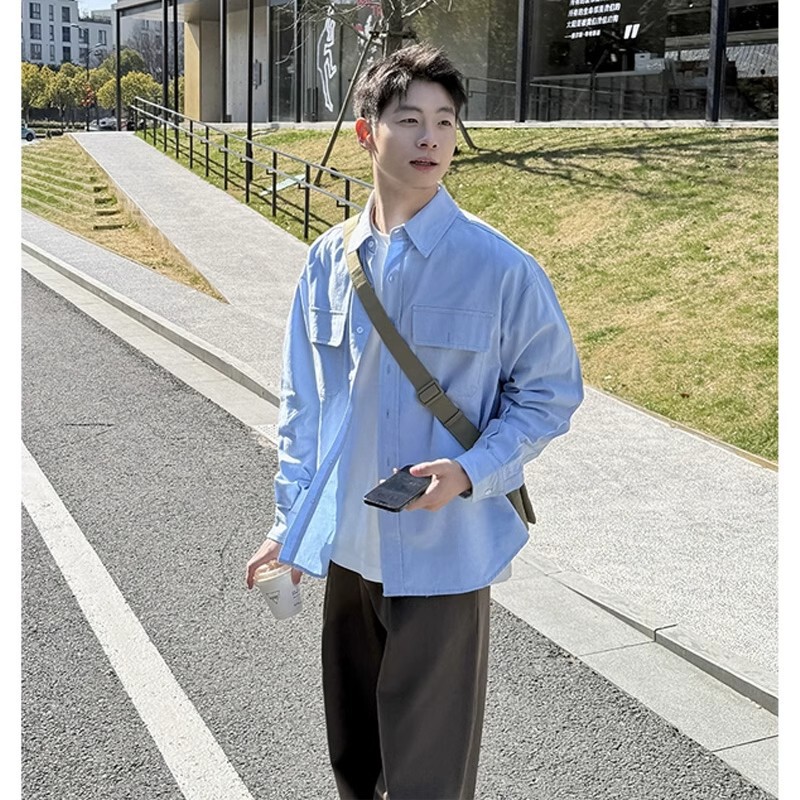 Dark Matter Sky Blue Shirt Men's Long Sleeve Sunny Clean Men's Wear Teenage Sense Workwear Shirt Thin Coat