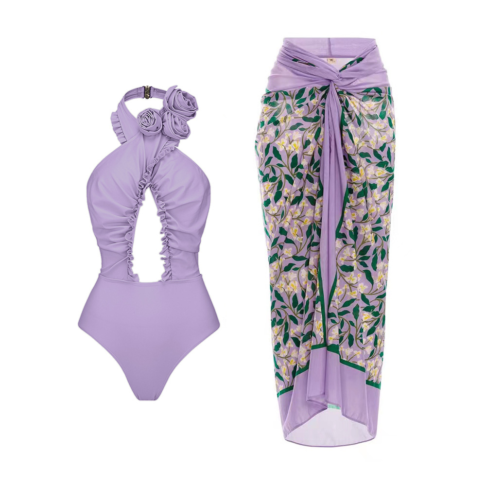Regular Top Length Women's Sexy Solid Color Flower Printing One Piece