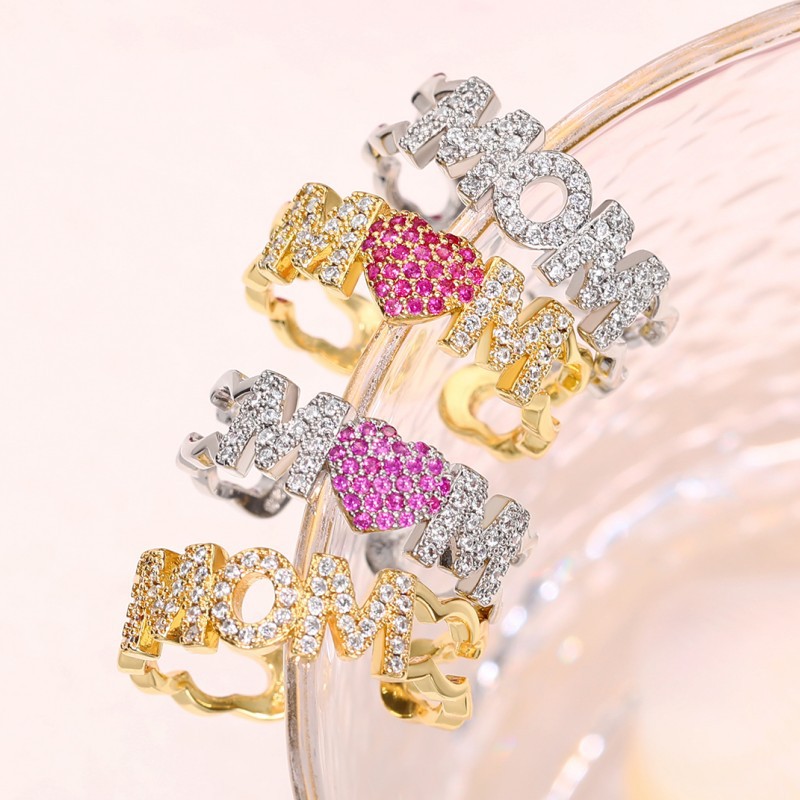 6g Weight Zircon Inlay Material Open Rings Classification Adjustable Ring Size 1 Piece Quantity Daily, Street Occasion Copper Material Letter, Heart Shape Pattern Women's Gender Inlay Design Shiny Style Shiny Letter Heart Shape Copper Inlay Zircon Open Rings 2