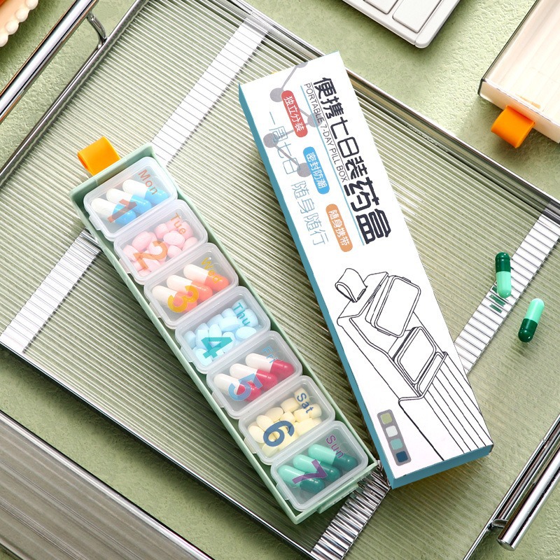 亚马逊药盒便携式分装七日药盒药丸胶囊独立密封分装盒食品级塑料