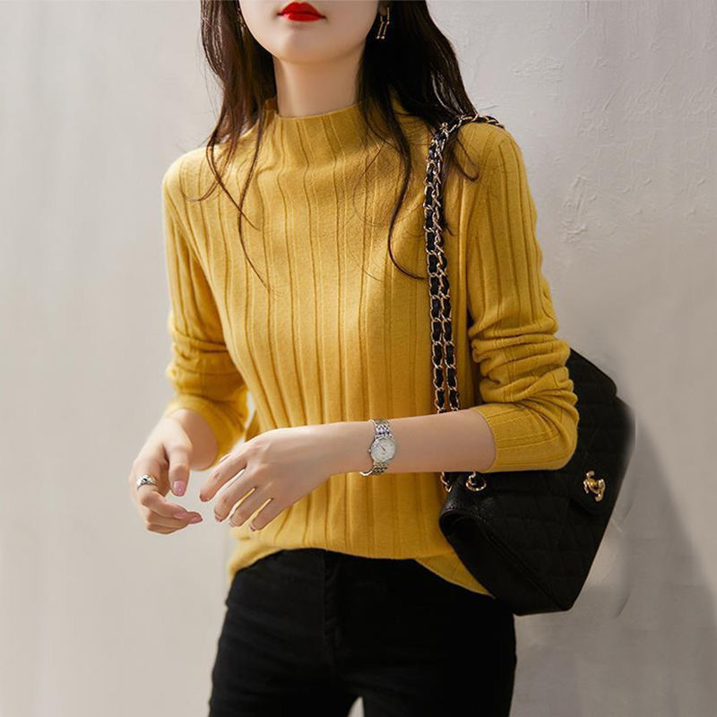 Soft glutinous half turtleneck sweater for women Spring and Autumn New bottoming shirt inner loose thin knitted top long sleeve
