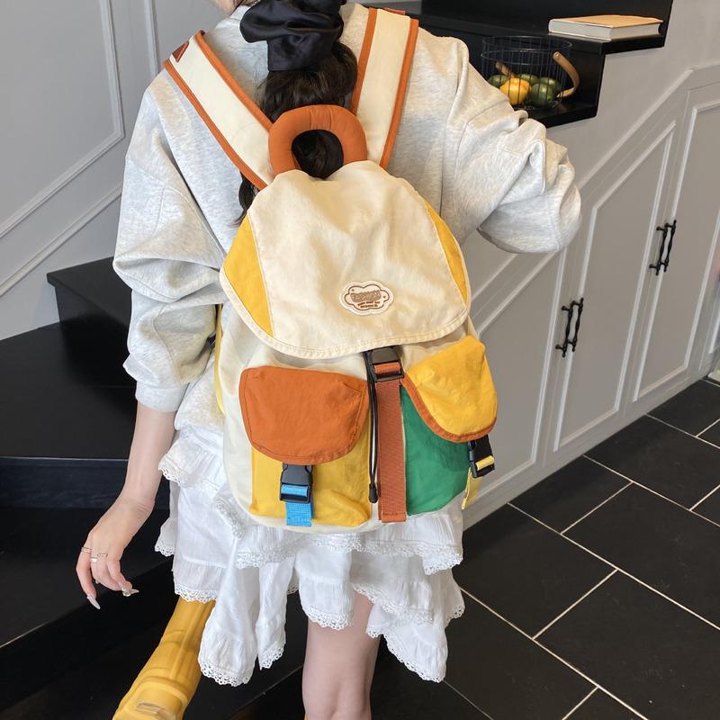 新款可爱书包撞色大小号双肩包小学生书包洋气男女童出游尼龙背包|undefined
