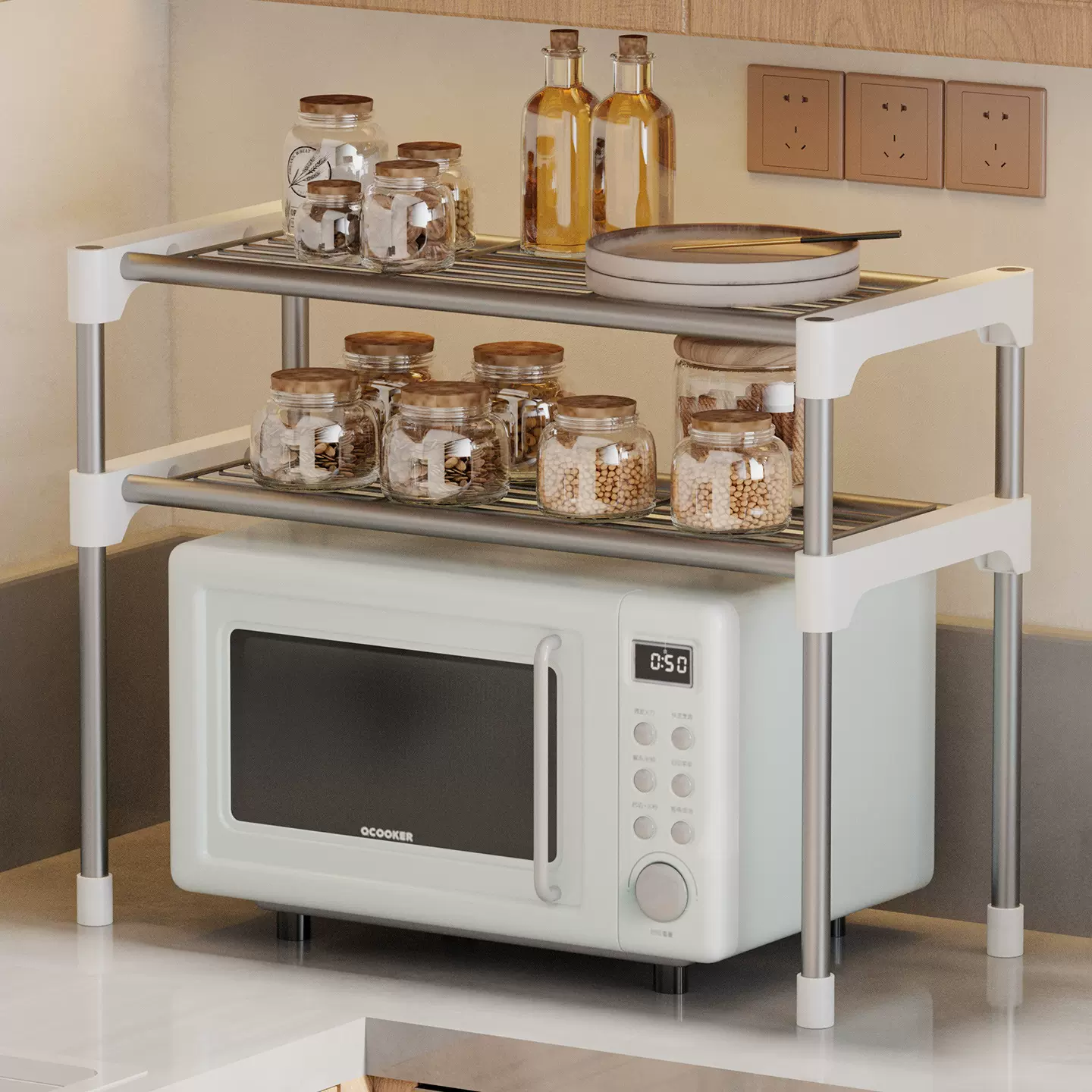 跨境厨房浴室家用台面收纳储物架子落地多层烤箱微波炉调料置物架