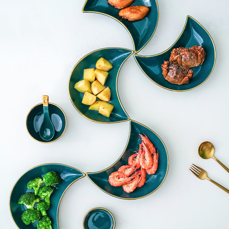 Plato plato traje de lujo luz del hogar de cerámica plato de Luna creativa en línea celebridad ins estilo reunión vajilla combinación