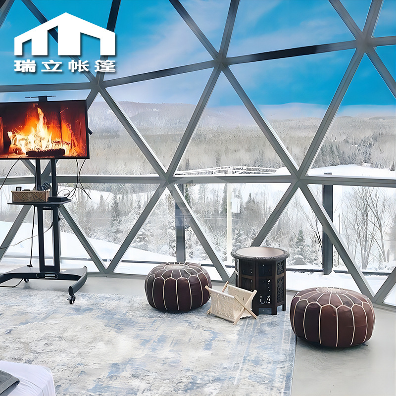 Campamento de 8 metros de vidrio transparente al aire libre sala de estrellas calentamiento al aire libre campamento de nieve esférica tienda de campaña de hotel