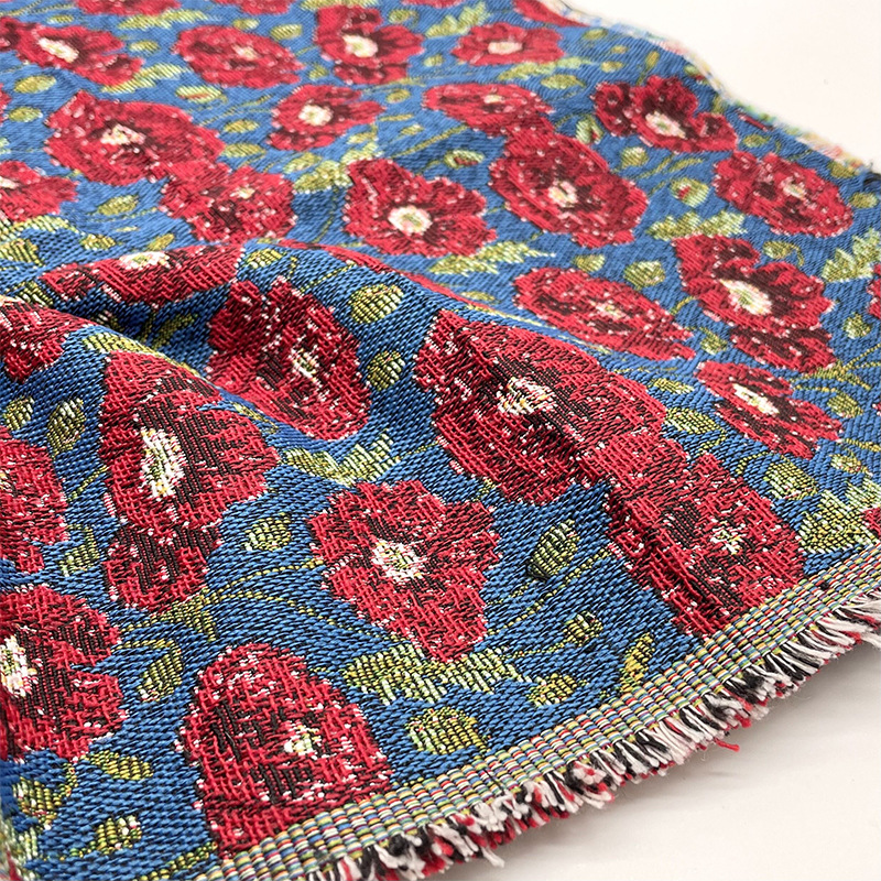 麻化纤亚麻提花服装包包设计师田园风红底小花手工布料面料