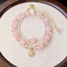 ins水晶女粉水晶手链花朵闺蜜小众晶手串生日礼物轻奢高级感天然