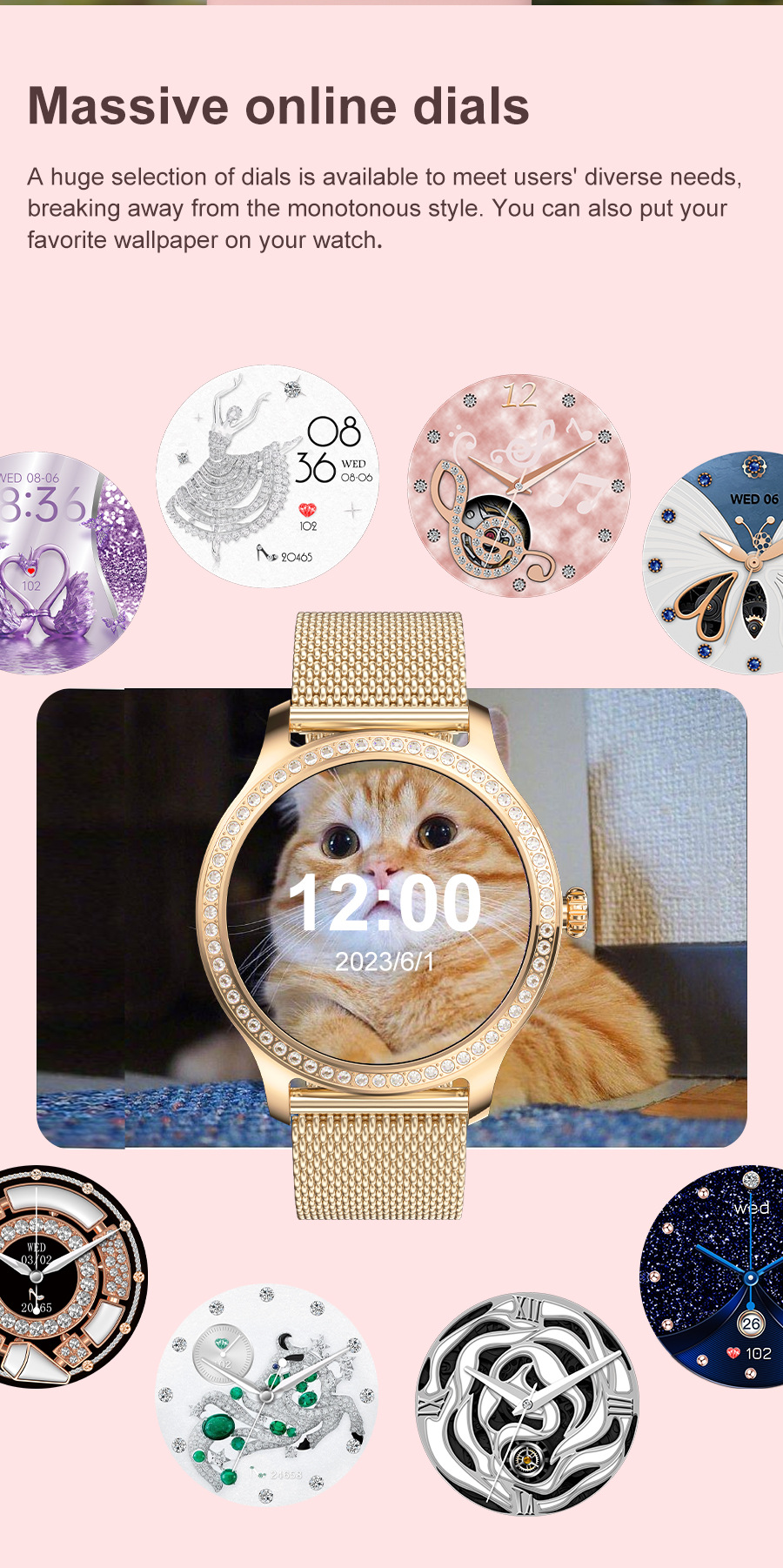 LW105 Smart Watch, donna 1,25 pollici Bluetooth chiamata cuore_voghion.com