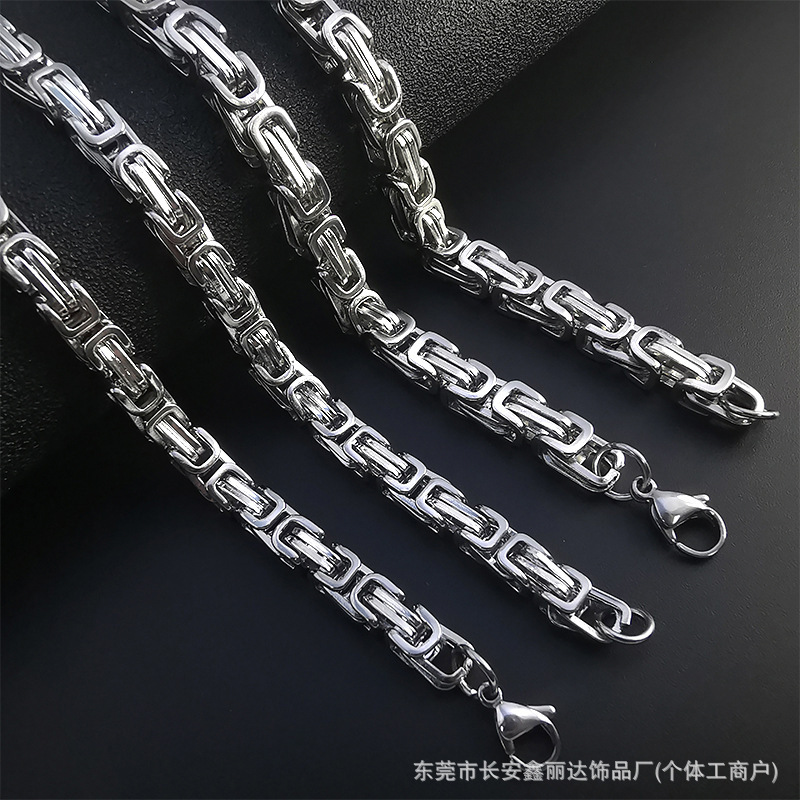 2024 Cross-Border European and American Fashion Hip-Hop Non-Fading Stainless Steel Necklace Men's American Necklace Titanium Steel Emperor Chain Men
