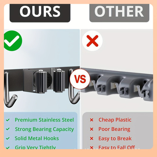 ✅ Cross-border stainless steel mop holder, mop clip, broom hook, bathroom wall-mounted floor mop storage rack