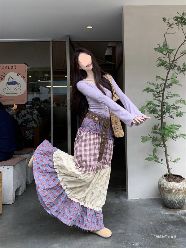 Light Purple Cross Long-Sleeved Design Cross Top Niche Halterneck Slim Bottoming New Shirt Versatile for Women