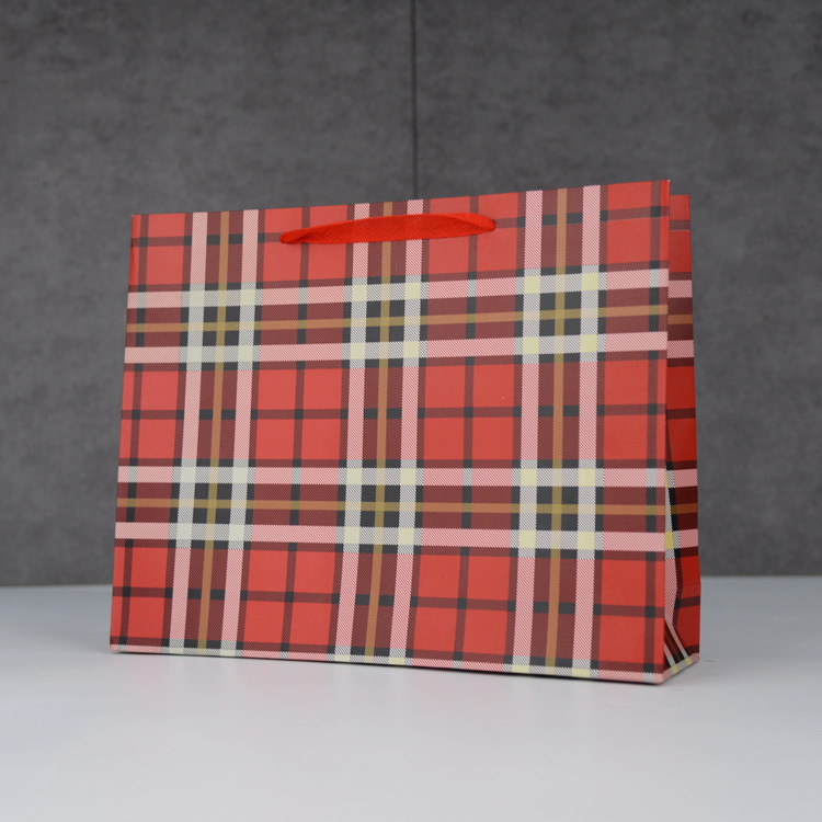 创意红方格喜庆礼品袋现货批发加大号纸袋纸袋购物袋服装店包装袋