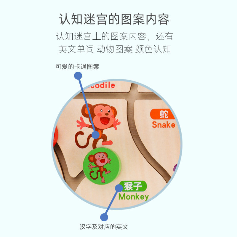 木制走位迷宫 数字水果动物移动走珠益智玩具启蒙专注力配对玩具|undefined