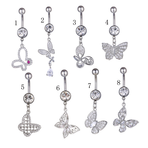 Cross-border products New European and American butterfly series zircon-shaped navel nails Piercing jewelry creative navel buttons Navel nails