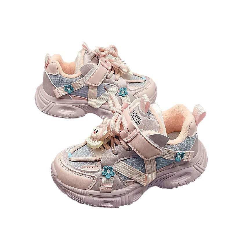 28-32 Zapatos deportivos para niñas, moda para niños, algodón 2025, primavera y otoño, nuevos zapatos casuales para niñas, suela suave, placa transpirable