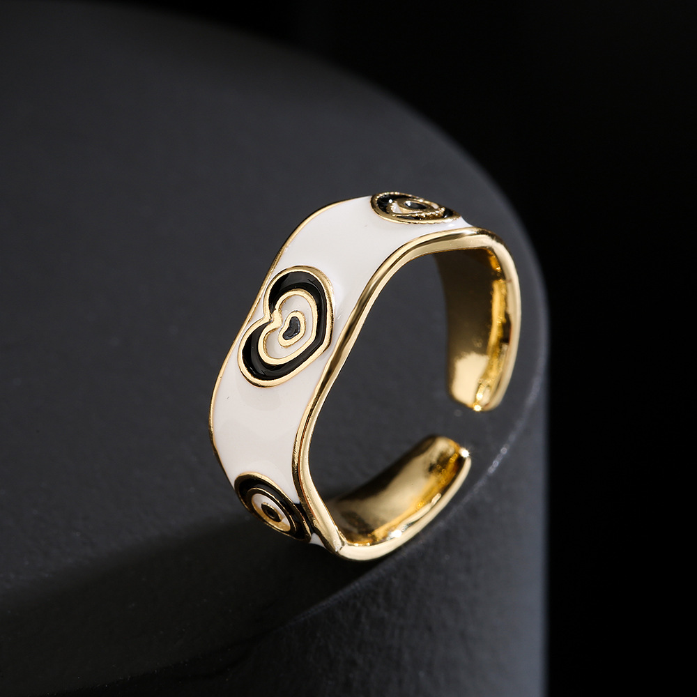 Fashion Copper Plated 18k Gold Color Dripping Oil Heart Eye Pattern Open Ring display picture 1