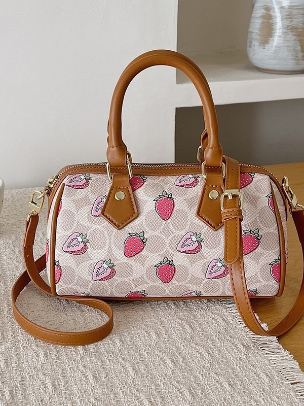 Bolso de diseño nicho lujoso portátil bolso de almohada de Boston nueva moda impresión de moda mochila de fresa
