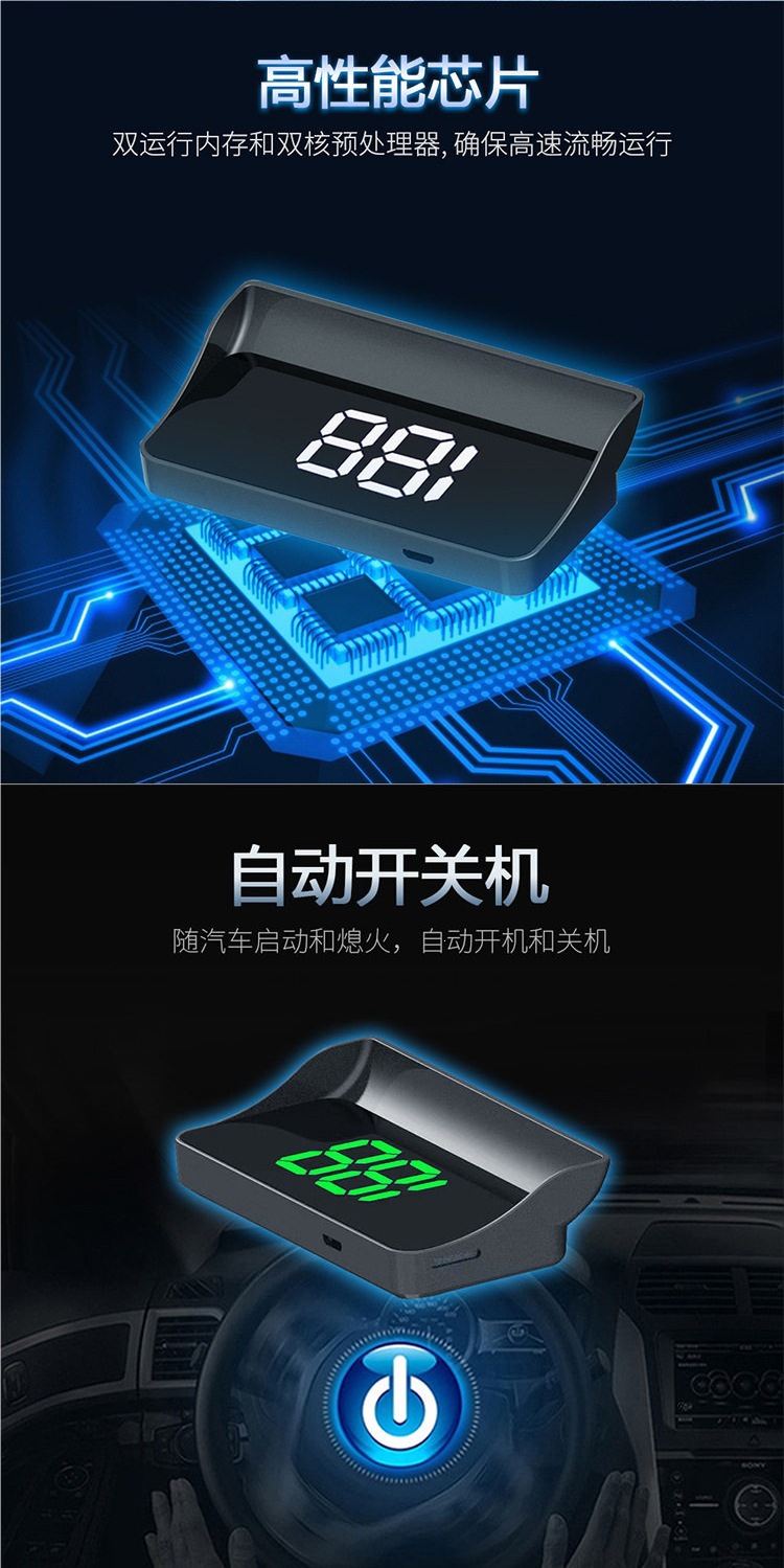 Car HUD Head-Up Display Universal for New Energy Vehicles, Electric Cars, Trucks, GPS Speedometer, High-Definition Projection