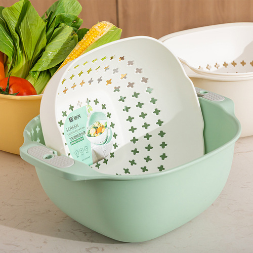 Drain basket multi-functional double-layer plastic drain basket kitchen vegetable and fruit sink multi-piece set wholesale
