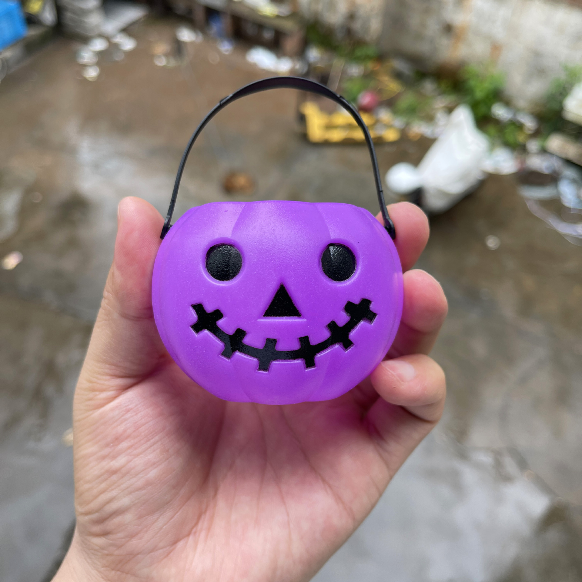 Jarra de calabaza de Halloween Festival fantasma decoración calabaza cubo 18cm con tapa triángulo ojos calabaza linterna