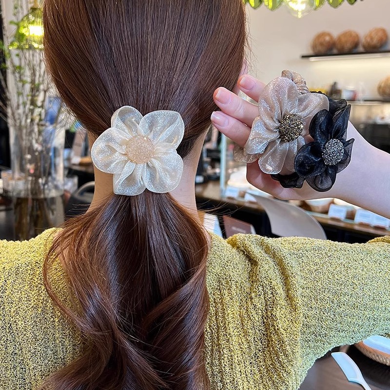 Hilo de malla coreano flor intestino grueso anillo para el cabello femenino 2025 nuevo estilo de alta gama baja cola de caballo cuerda para el cabello cuerda para el cabello accesorios para el cabello