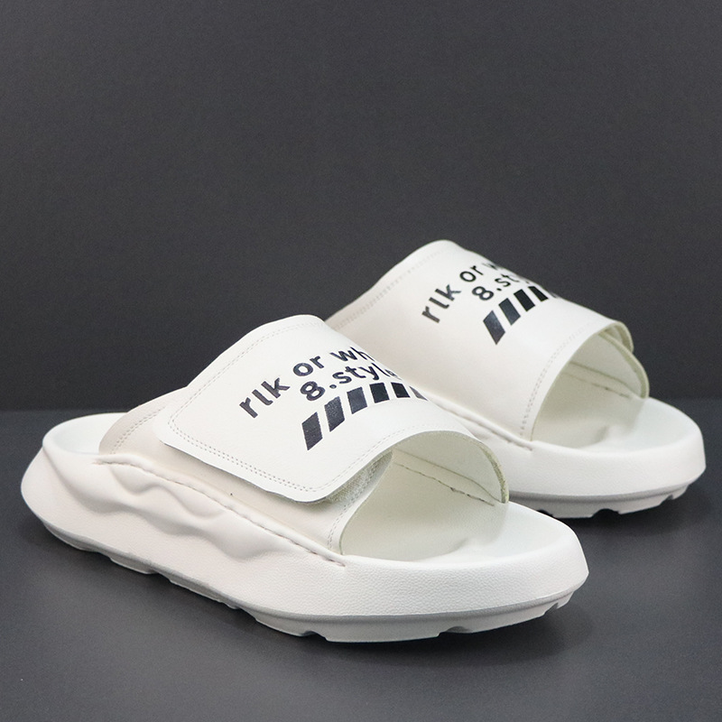 Men's Slippers 2025 Summer New Arrival Outwear Sandals Velcro Flat Soft Bottom Genuine Leather Beach Shoes for Men