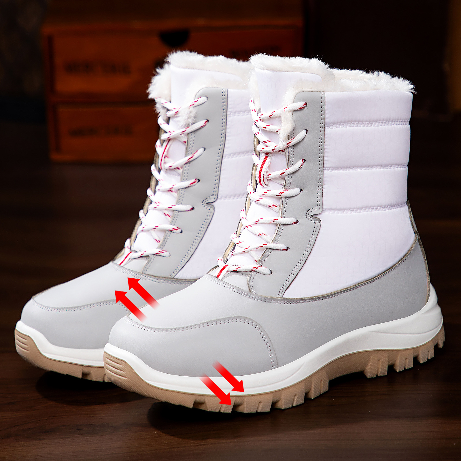Botas de algodón, botas de poliuretano, botas de mujer, botas de algodón calientes, botas de nieve cómodas, botas