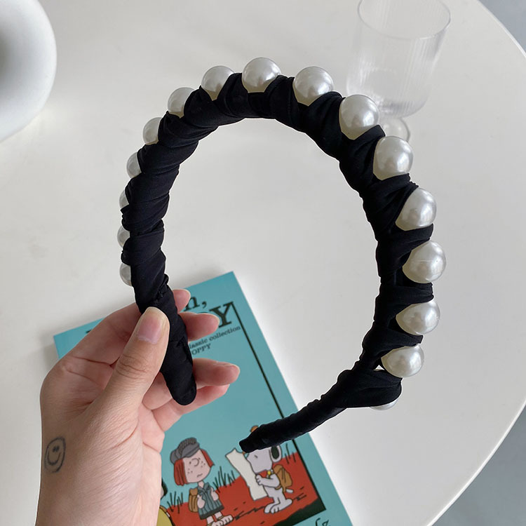 130g Weight Headwear Classification Housewarming, Anniversary, Business, Wedding, Travel, Birthday, Festival Occasion Plaid, Waves Pattern Women'S Gender Fashion Style Beige, Pink, Green, Blue, Yellow, Black Color Korean Winding Pearl Woven Headband Wholesale 9