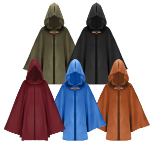 Medieval Retro Cloak Suede Hooded Cloak Halloween Cos Fighter Cosplay Trendyy Party Wear