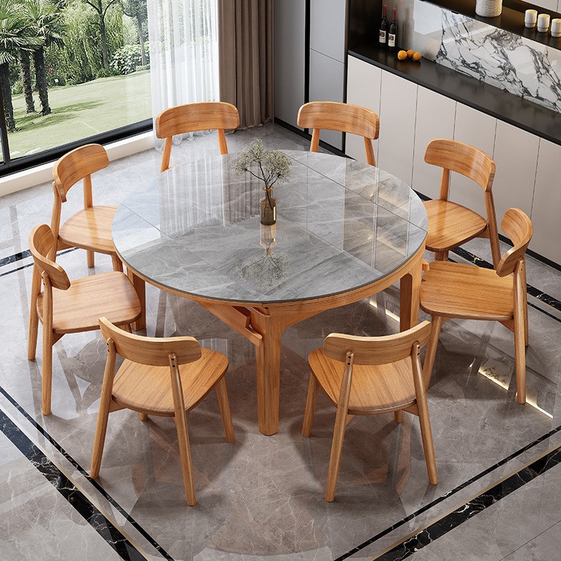 Solid wood small apartment Nordic rock slab dining table extendable foldable modern minimalist home dining electromagnetic stove table