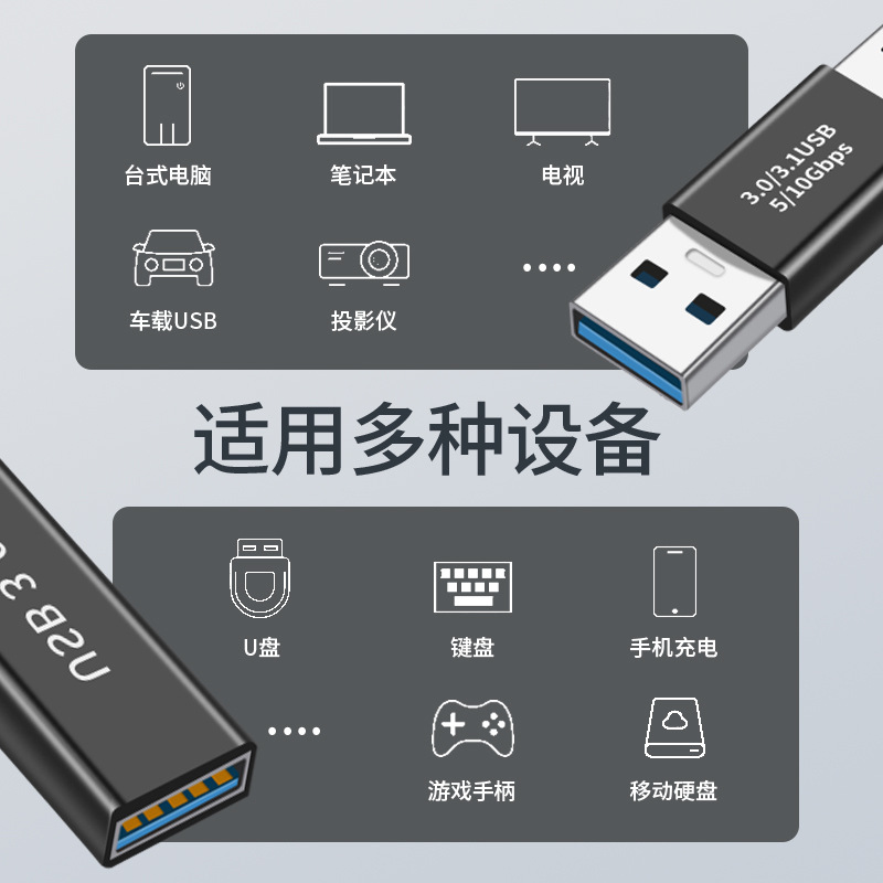 Dual USB3.0 interface female to female extension converter Type-c data cable male to female laptop data